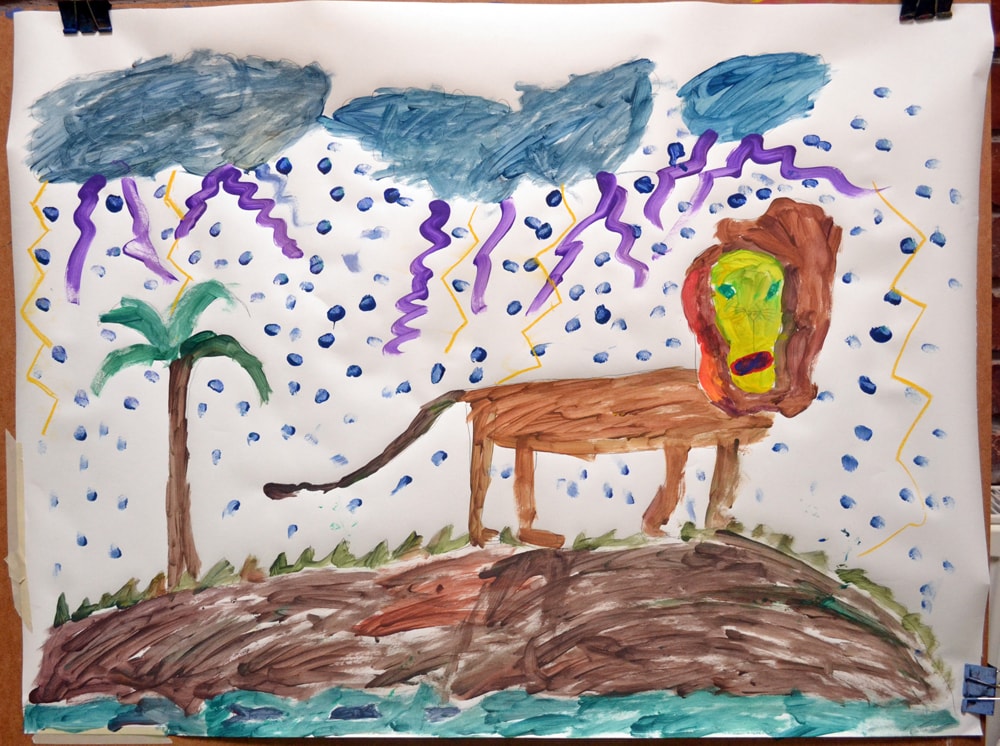 Kinderbild: Löwe unter einer Palme